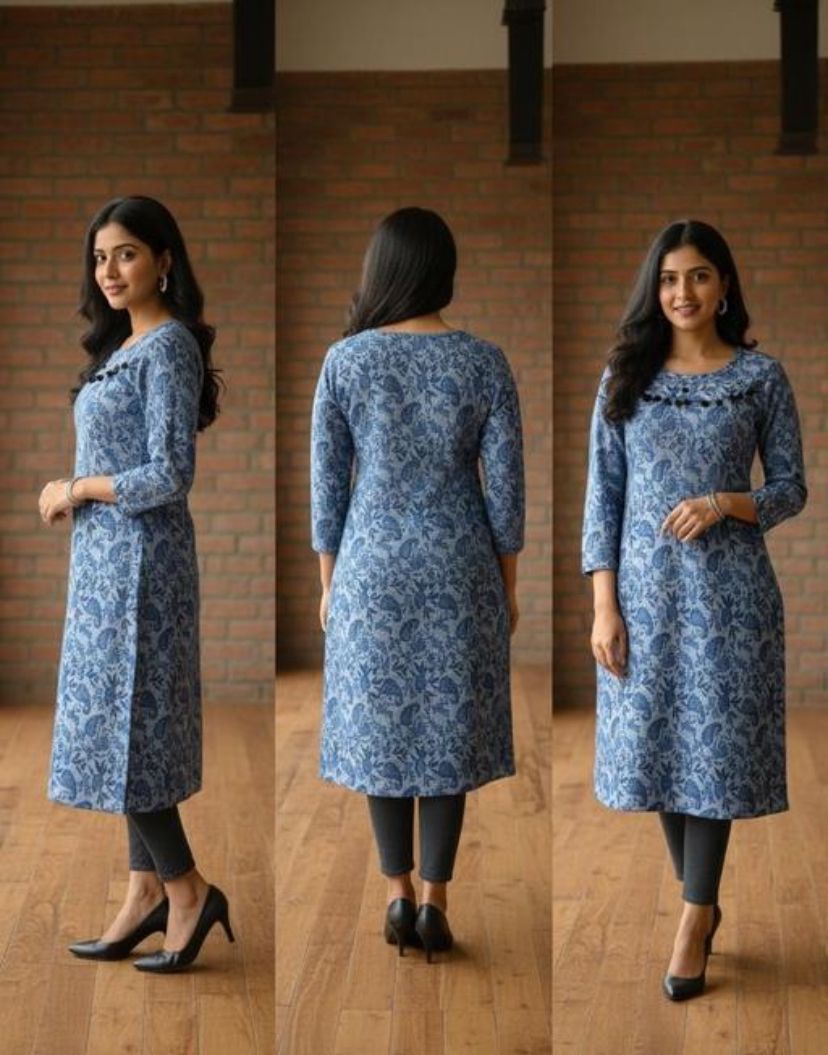 Elegant Blue Woolen kurti for winter comfort