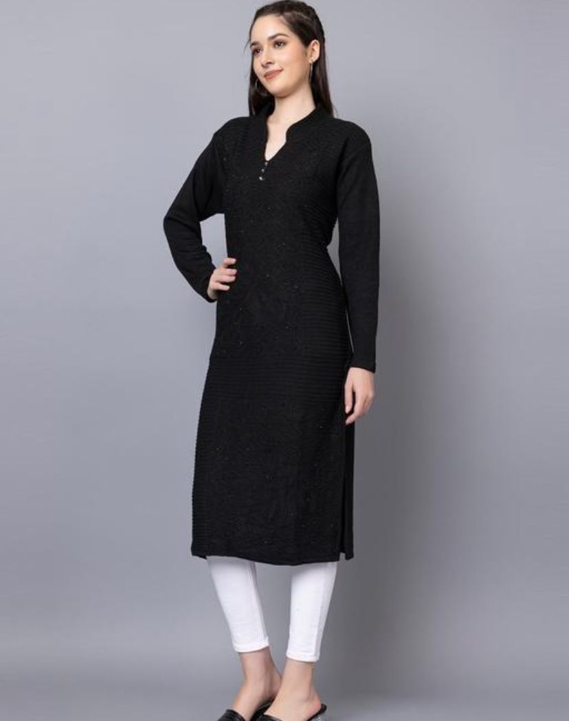 Tysort Women's Winter wear Latest Desiner Kurtas Embroidery Woolen kurtis for women