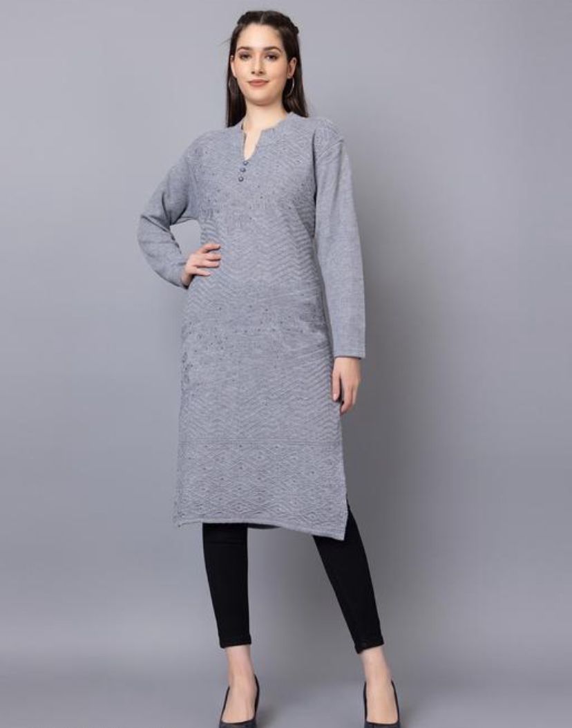 Tysort Women's Winter wear Latest Desiner Kurtas Embroidery Woolen Kutis for Women