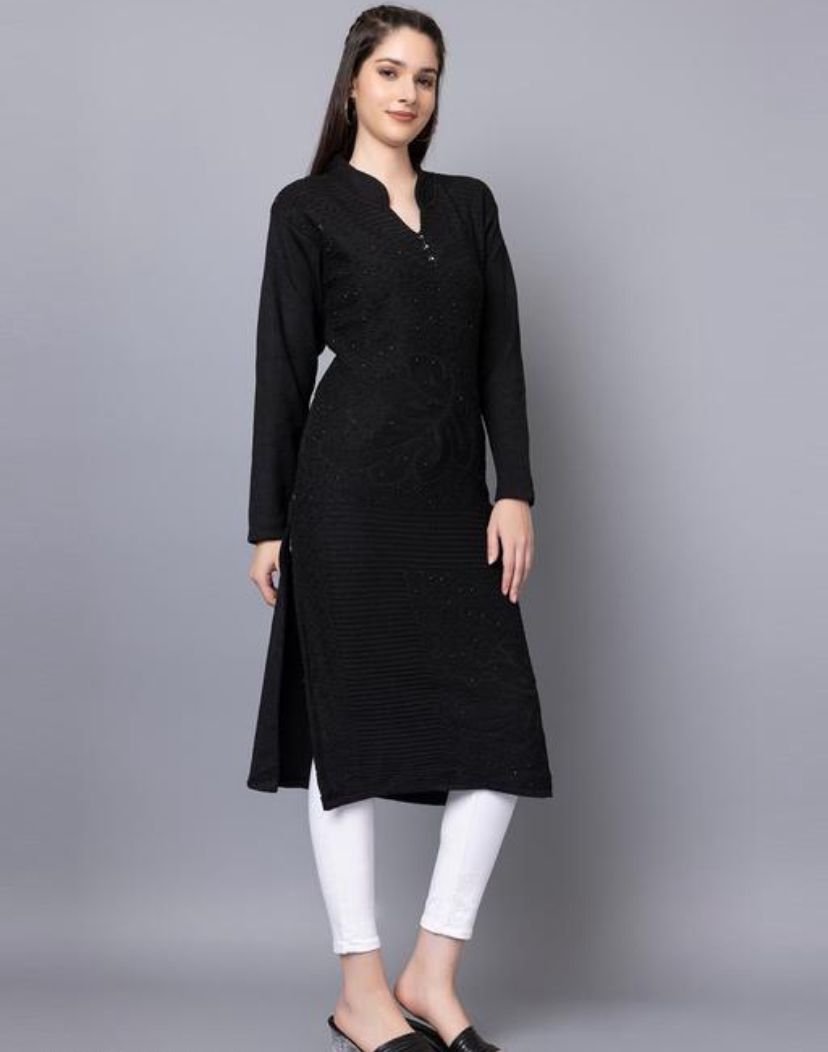 Tysort Women's Winter wear Latest Desiner Kurtas Embroidery Woolen kurtis for women