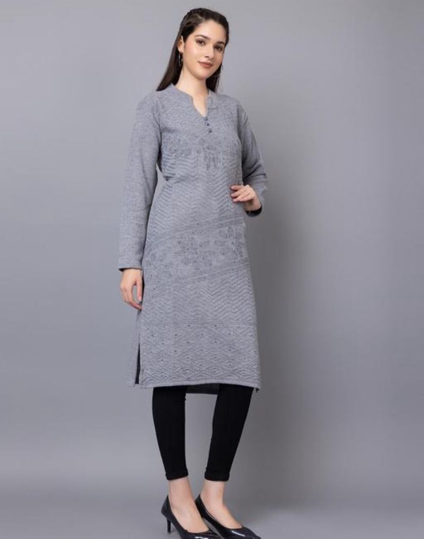 Tysort Women's Winter wear Latest Desiner Kurtas Embroidery Woolen Kutis for Women