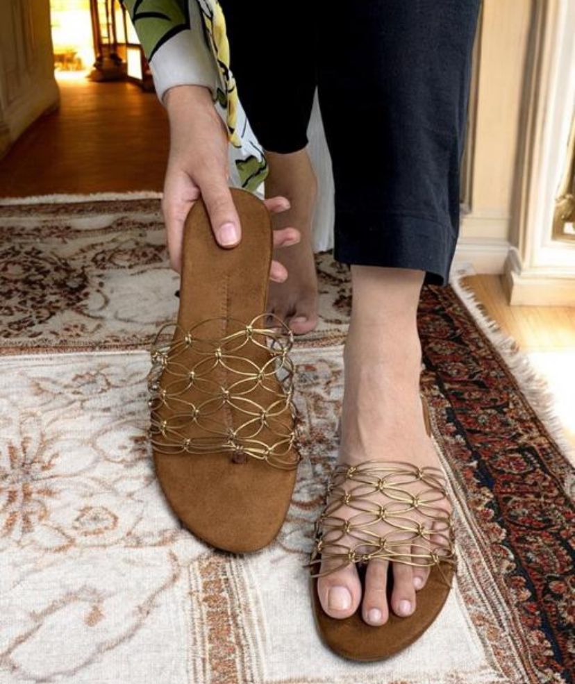 Thread Work Slide Sandal for Women-Comfortable Flats