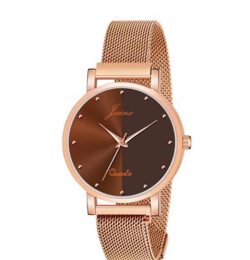 Janix Brown Dial Rose Gold Mesh Chain Analog Wrist Watch for Women