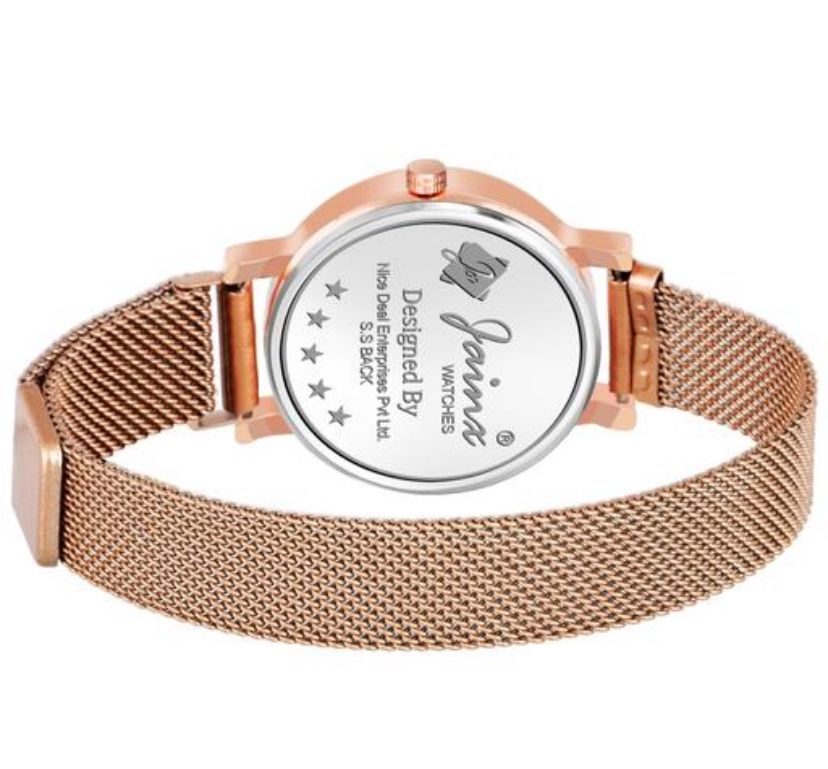 Janix Brown Dial Rose Gold Mesh Chain Analog Wrist Watch for Women