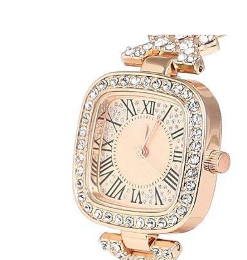 Square Diamond Studded Women's Analog Dial Stainless Steel Strap Quartz Movement Wrist Watch