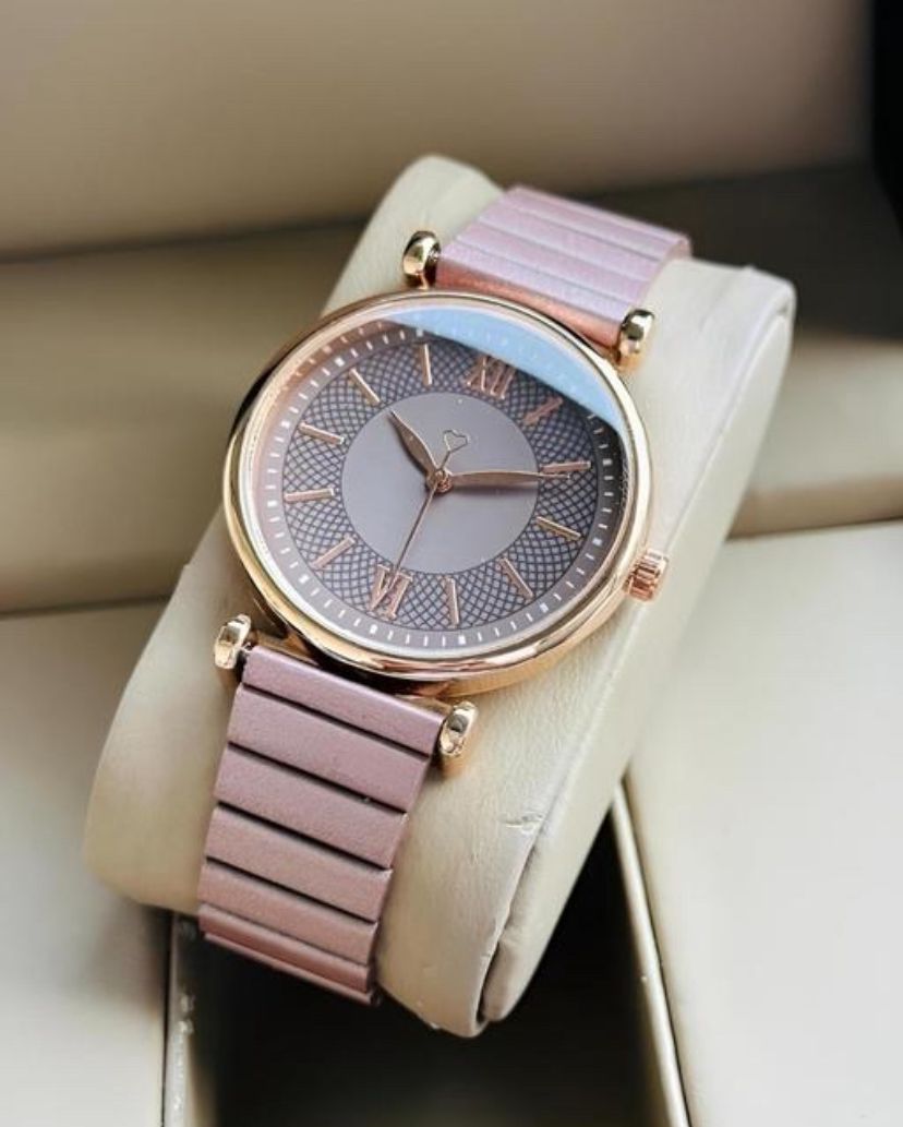 Rose Gold Pink Dial Roman Numeral Quartz Analog Watch