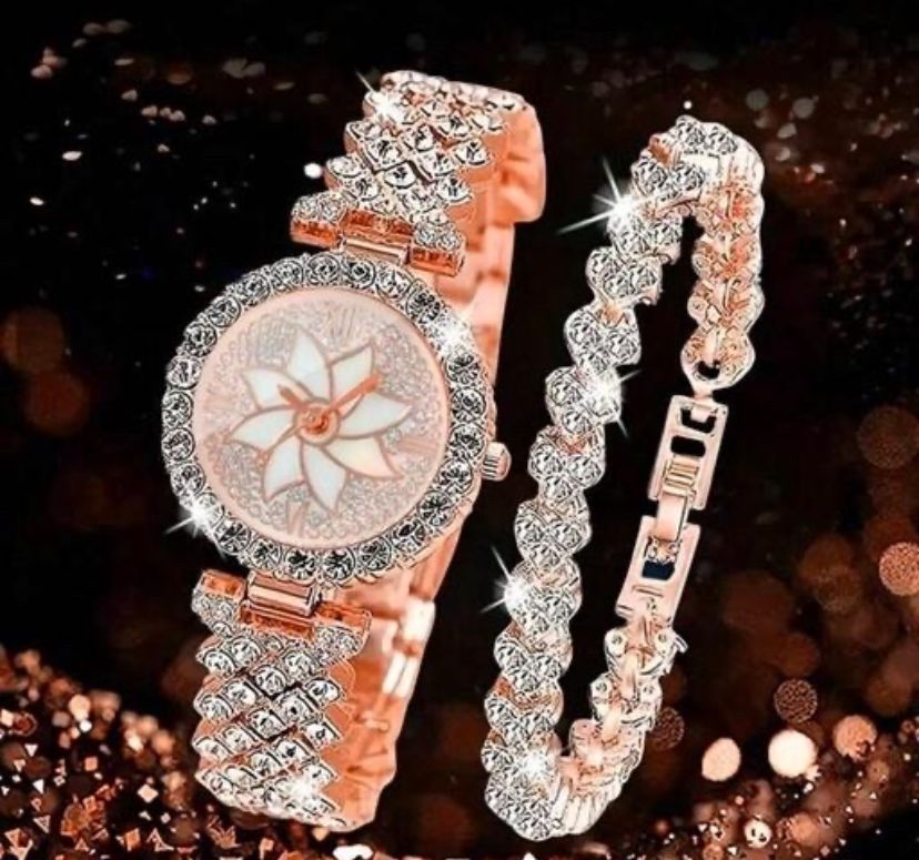 Women's Windmills Dial Rhinestone Watch with Jewelry Bracelet Set