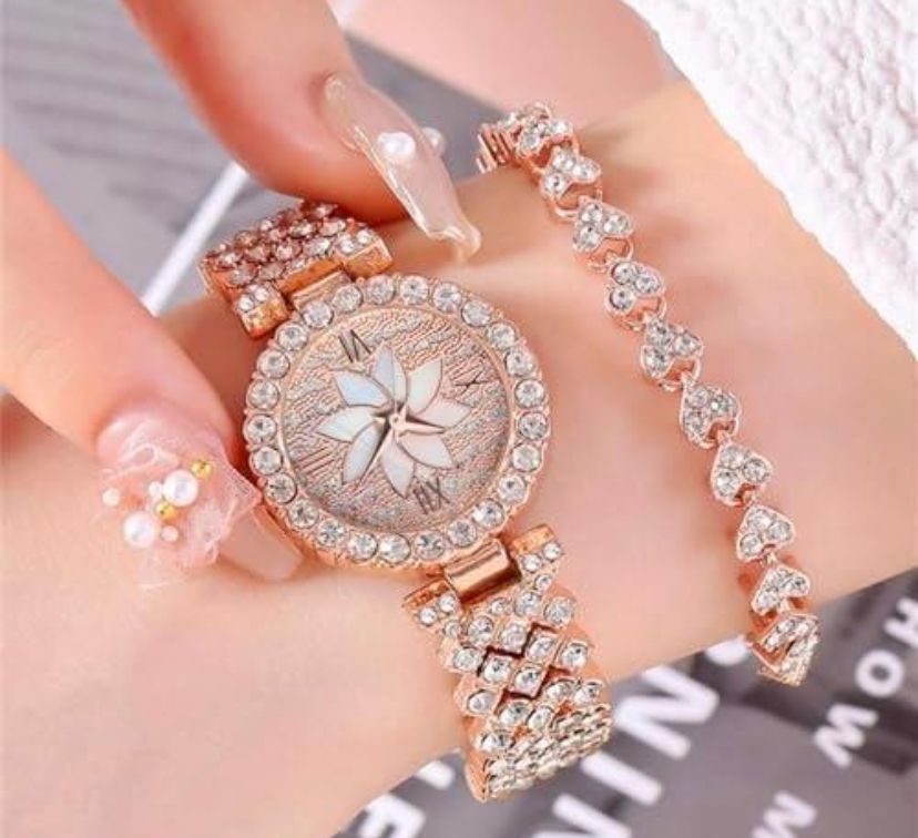 Women's Windmills Dial Rhinestone Watch with Jewelry Bracelet Set