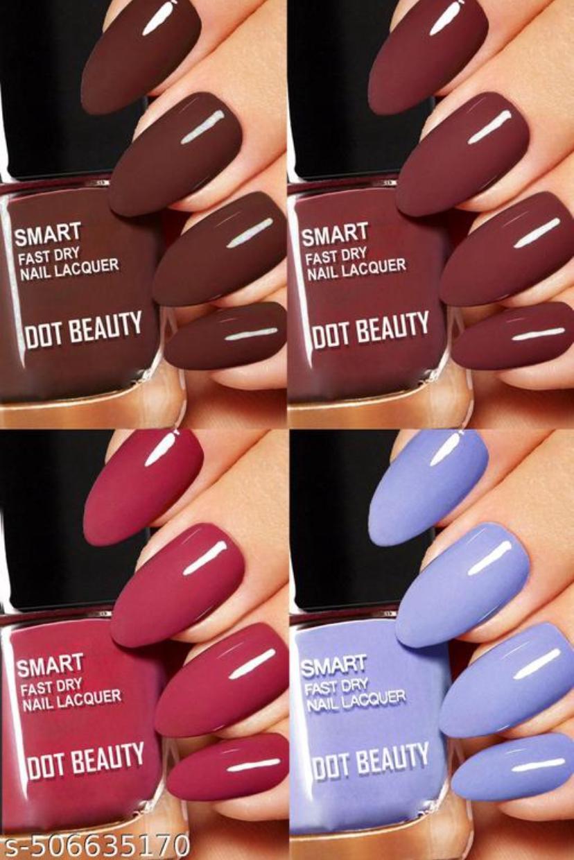 Dot Beauty Quick Dry Long Lasting Nail Polish Pack of 4 Multicolor Combo- Chip Resistant, Acetone-Free Formula, Rich Pigmentaion